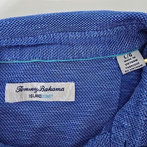 Tommy Bahama Island Zone Polo Palmetto Paradise Shirt Men L Blue Tencel Coolmax - Picture 10 of 12